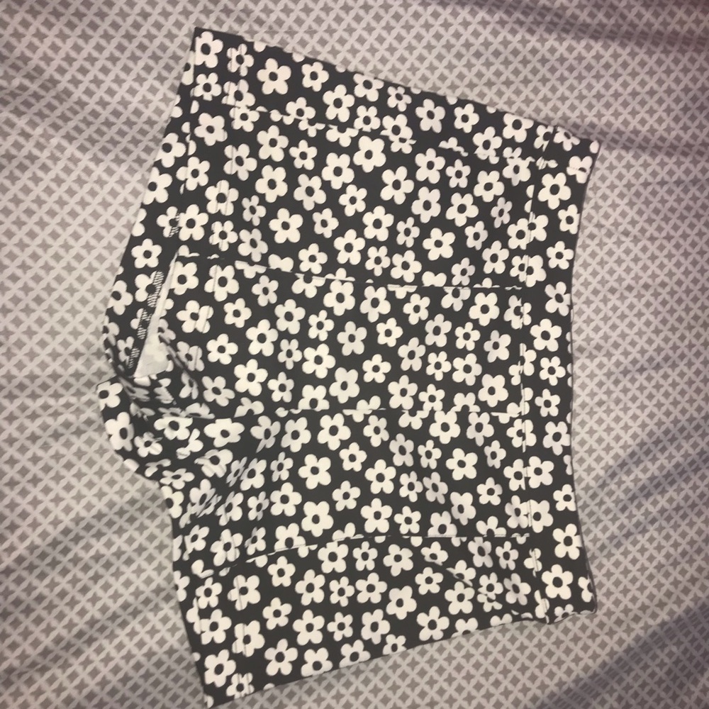 black and white flowered shorts
